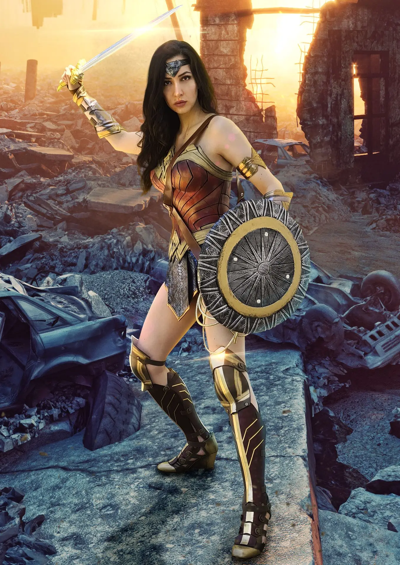 Soyittara caracterizada como Diana Prince, Wonder Woman, inspirada en Gal Gadot