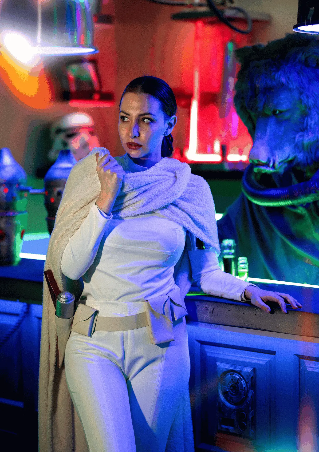 Cosplay Padmé Amidala traje blanco completo con capa
