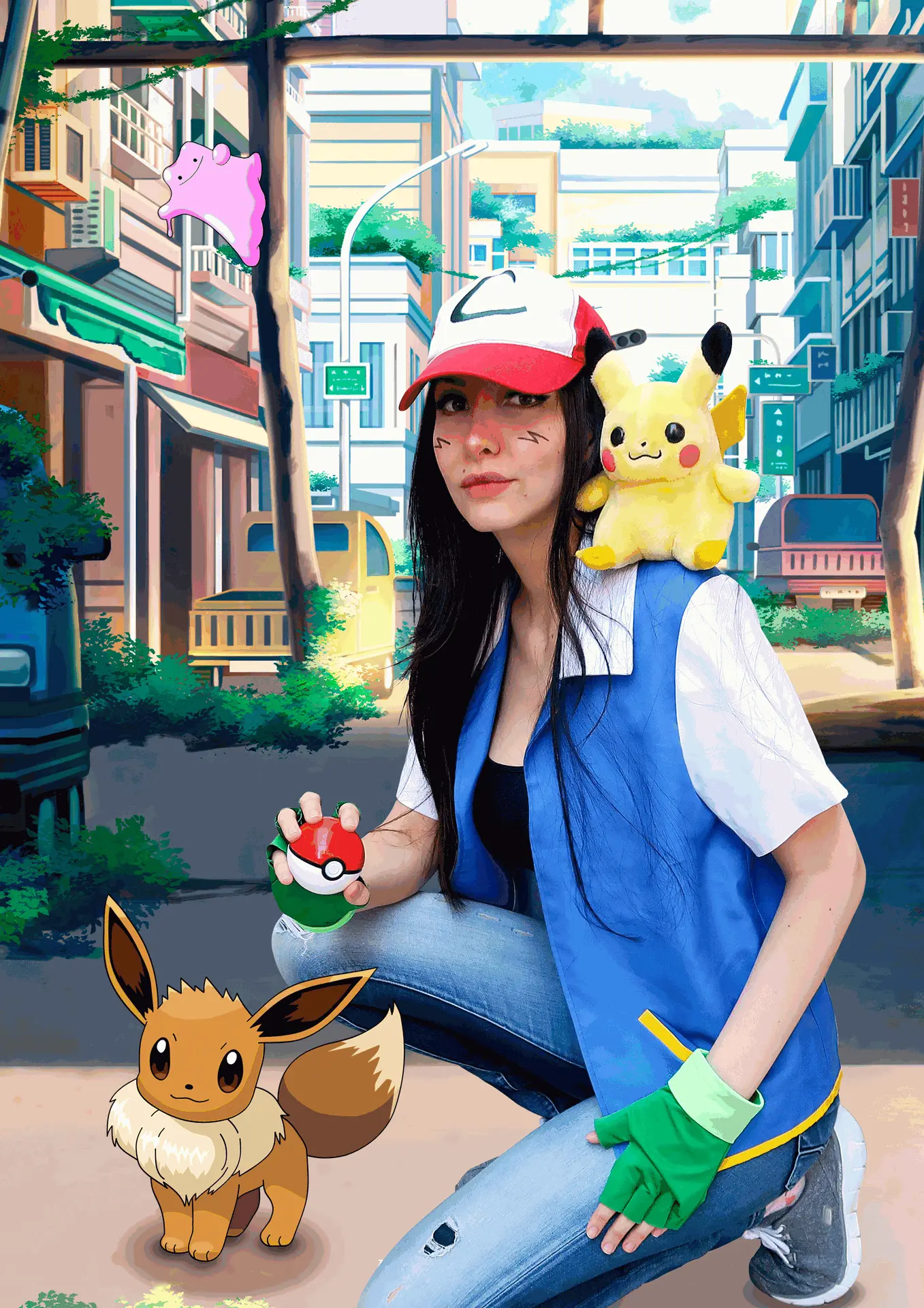 cosplay Genderbend femenino de Ash ketchum pokemon