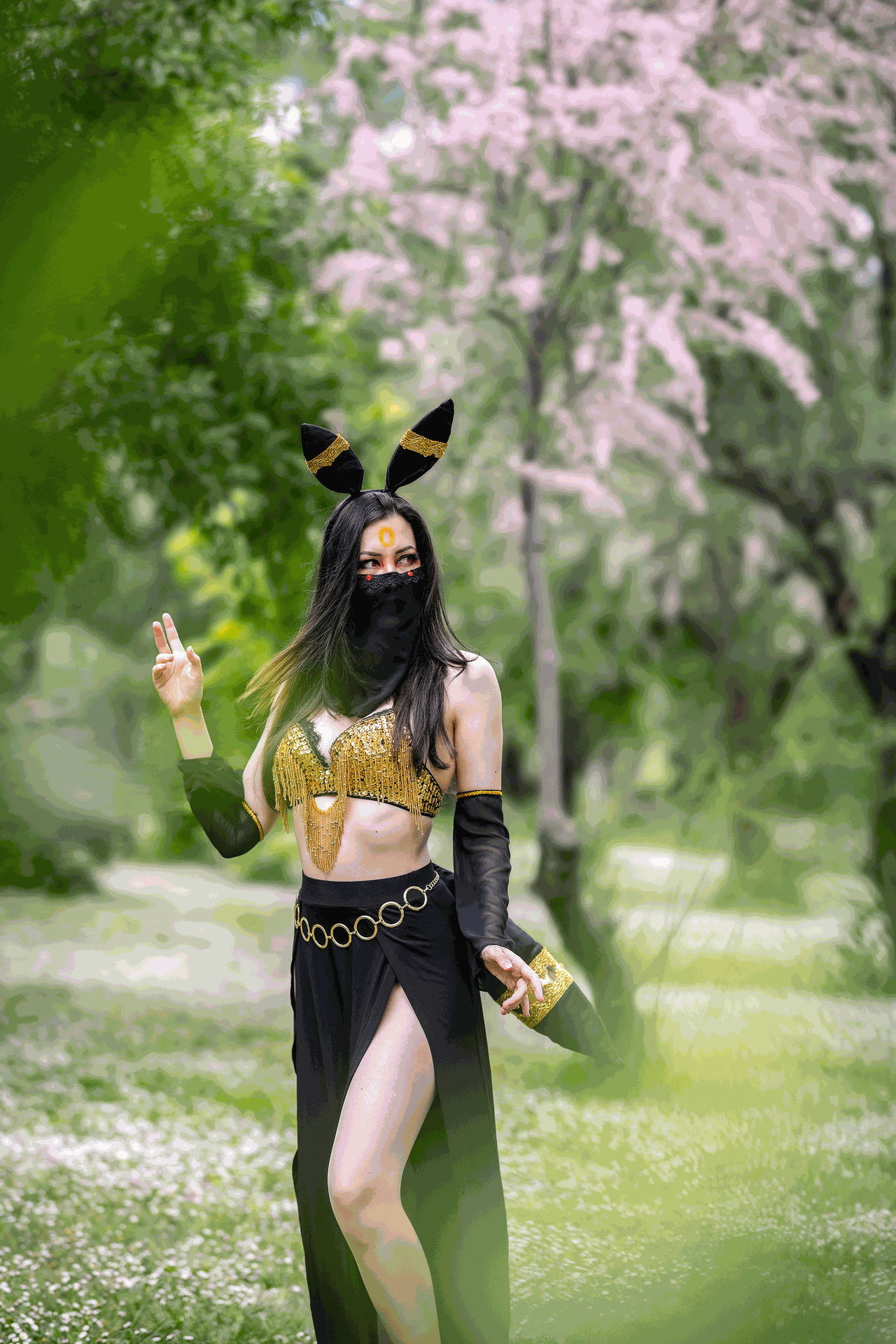 Soyittara cosplay Umbreon fusión danza oriental con accesorios y orejas