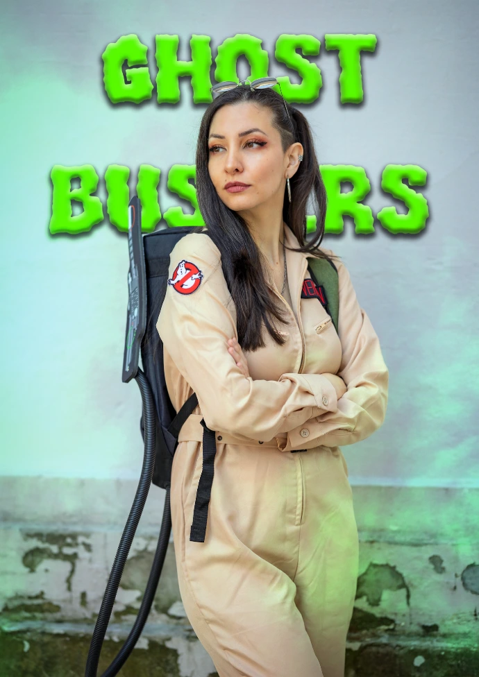 Cosplay Cazafantasmas con uniforme completo y accesorios